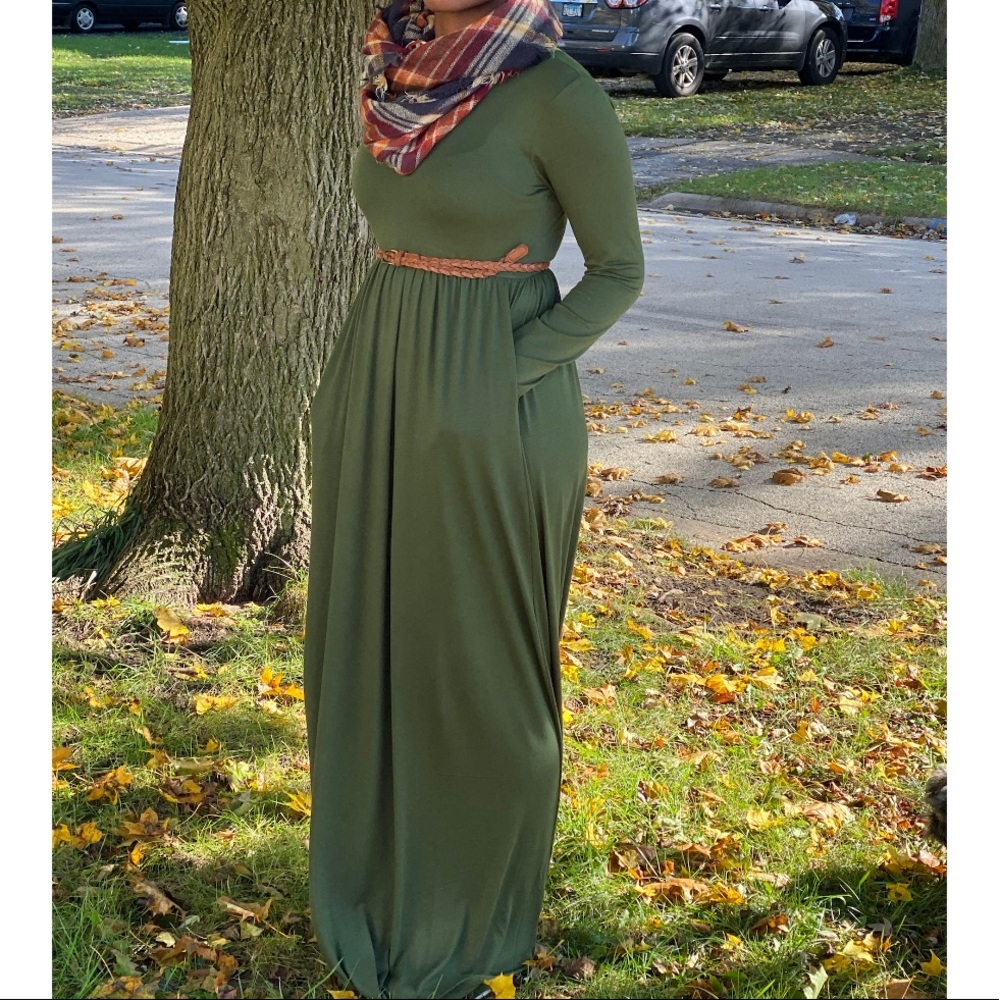 Long Sleeve Olive Green Dress